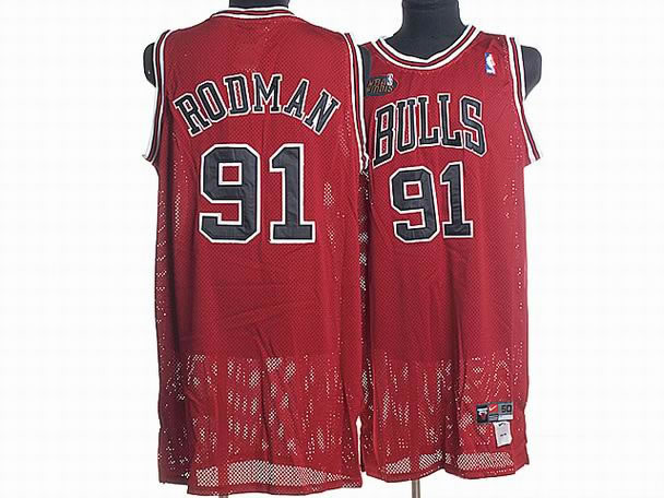NBA Chicago Bulls 91 Dennis Rodman Authentic Red Throwback Jerseys Final Patch